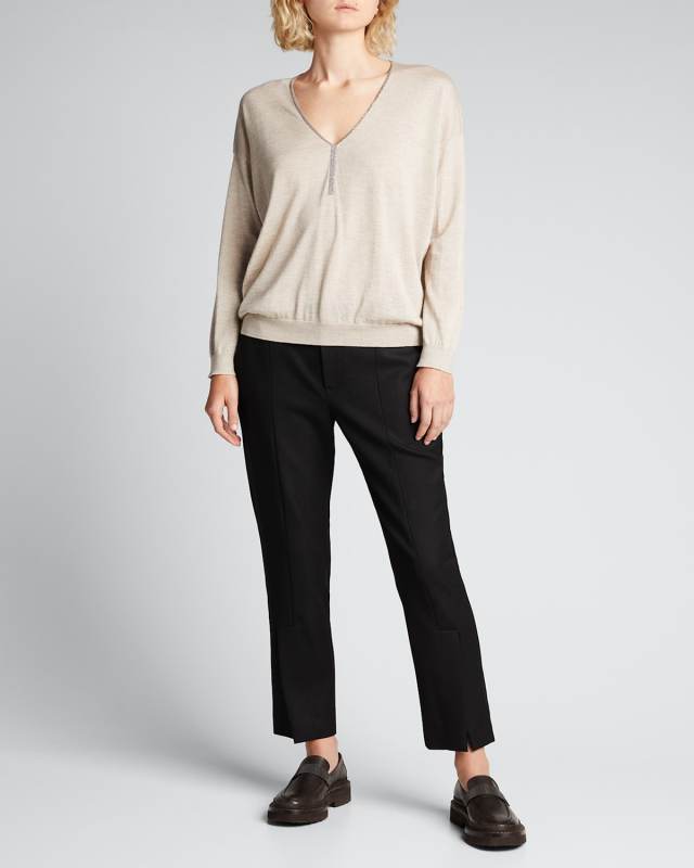 Monili V-Neck Cashmere-Silk Top